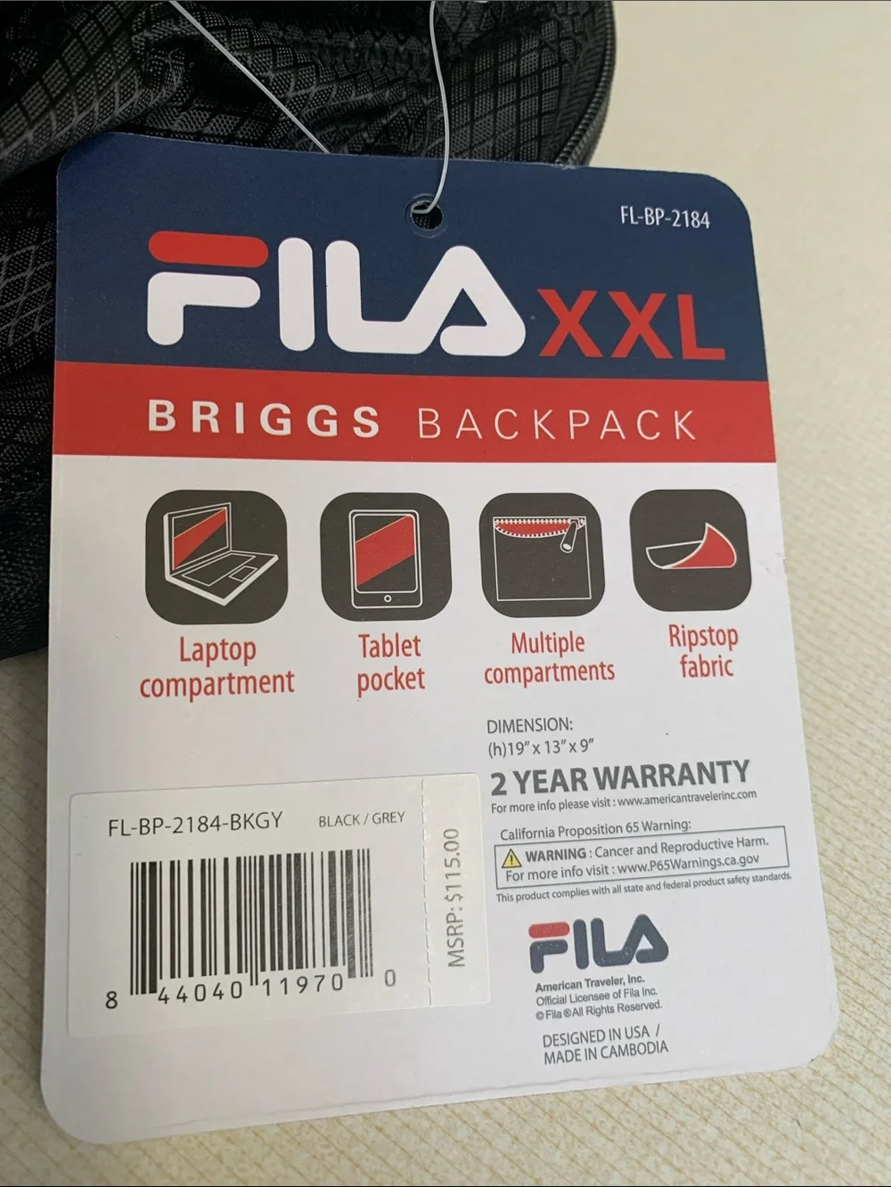 Fila Black Men's Backpack with Padded Straps